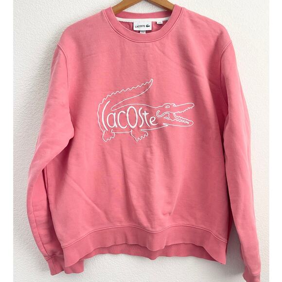 Lacoste Women Light Pink Embroidered Crocodile Logo Crewneck Sweatshirt Size XL - Picture 1 of 8